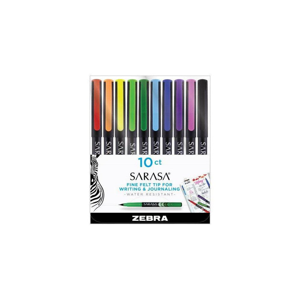 Zebra 10ct Sarasa Fineliner Porous Point Pens 0.8mm Assorted Colors: Journal & Drawing Pens, Water-Resistant, Non-Toxic - Bellso